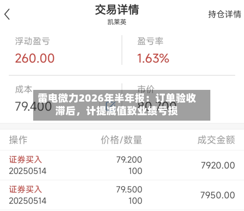 雷电微力2026年半年报：订单验收滞后，计提减值致业绩亏损