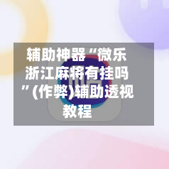 辅助神器“微乐浙江麻将有挂吗”(作弊)辅助透视教程-第1张图片