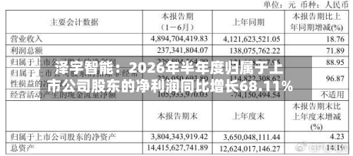 泽宇智能:2026年半年度归属于上市公司股东的净利润同比增长68.11%-第3张图片